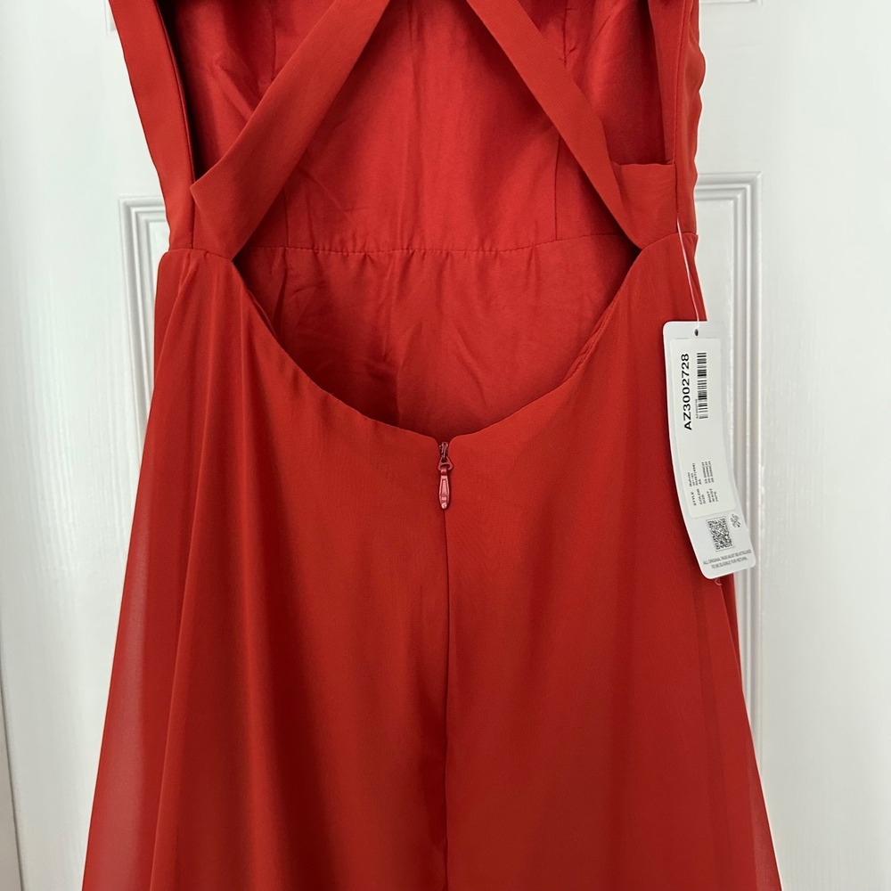 Azazie Nahrin Rust A-Line‎ V-Neck Pleated Chiffon Dress Bridesmaid Sz 6 NWT - Picture 11 of 16